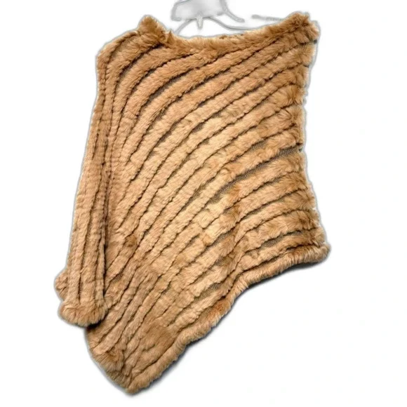 La Fiorentina Camel Genuine Fur Asymmetrical Poncho One Size NWOT